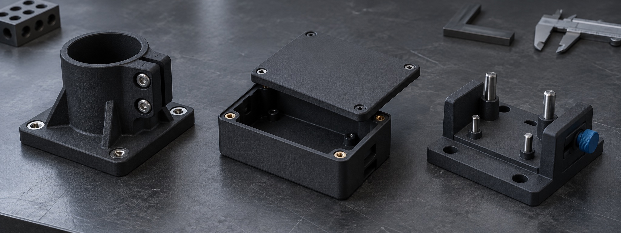 Representative custom polymer adapter, enclosure, and positioning fixture